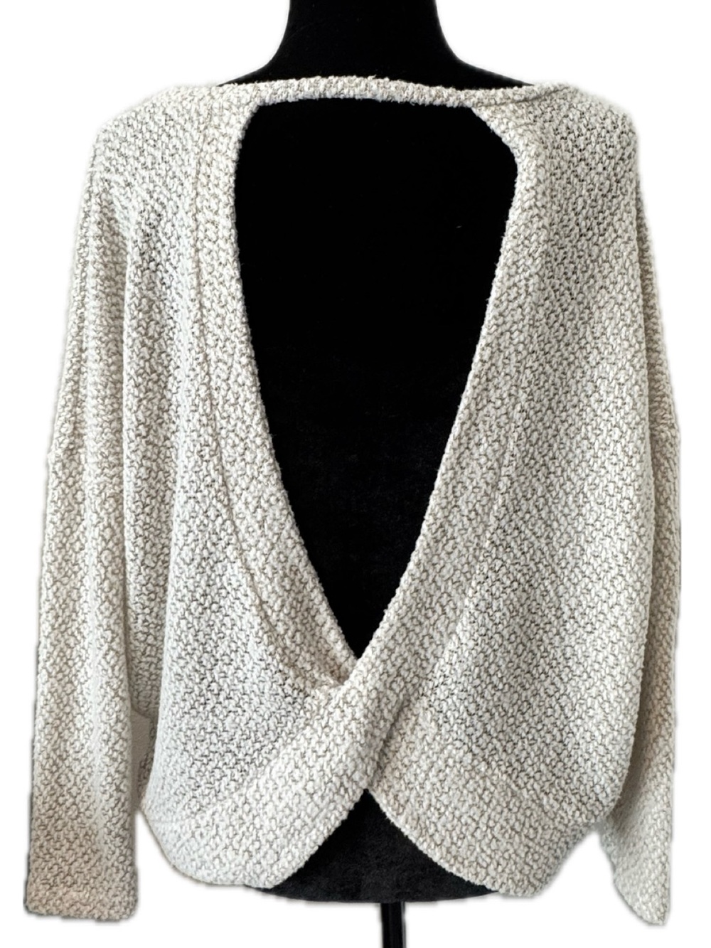 Promesa Open Back Twist Knit Sweater Women's Oversized Soft Bouclé Cream Beige S